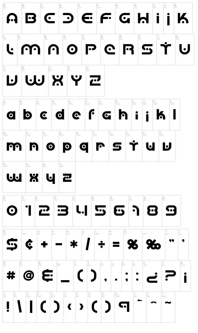SF Planetary Orbiter font map